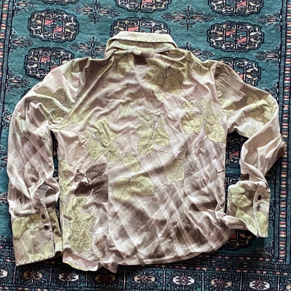 Suede-like leaf pattern Jane Doe brand Shirt with Pearl Snap buttons Size L - Picture 9 of 15